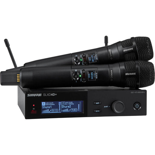 Shure SLXD24D+/N8C dual-channel digital wireless handheld microphone system with Nexadyne 8/C cardioid capsules.