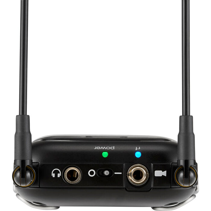 Shure SLXD25+/58 digital camera-mount wireless handheld microphone system with SM58 dynamic vocal microphone capsule.