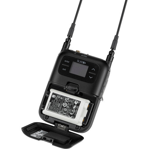 Shure SLXD25+/58 digital camera-mount wireless handheld microphone system with SM58 dynamic vocal microphone capsule.