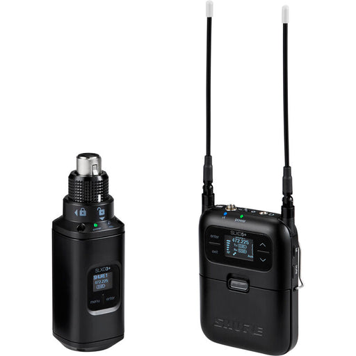 Shure SLXD35+ digital camera-mount wireless plug-on transmitter system with portable receiver for broadcast and field production.