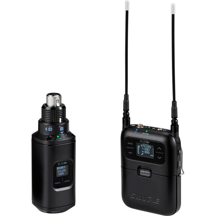 Shure SLXD35+ digital camera-mount wireless plug-on transmitter system with portable receiver for broadcast and field production.