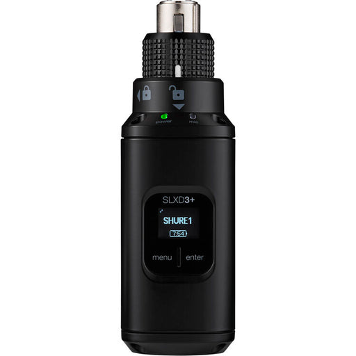 Shure SLXD35+ digital camera-mount wireless plug-on transmitter system with portable receiver for broadcast and field production.