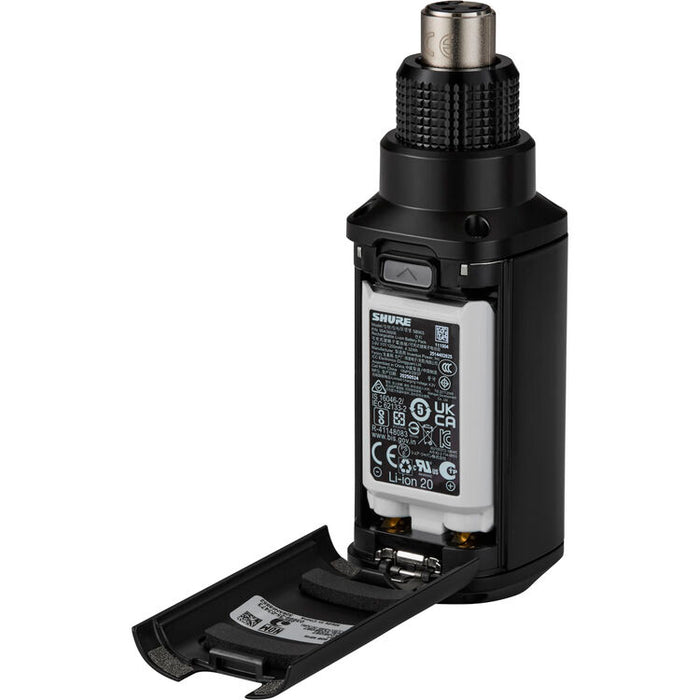 Shure SLXD35+ digital camera-mount wireless plug-on transmitter system with portable receiver for broadcast and field production.