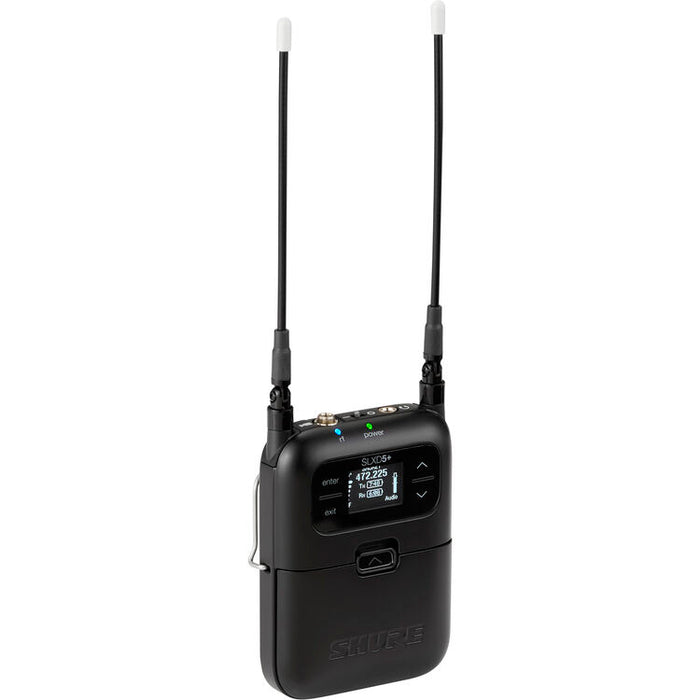 Shure SLXD35+ digital camera-mount wireless plug-on transmitter system with portable receiver for broadcast and field production.