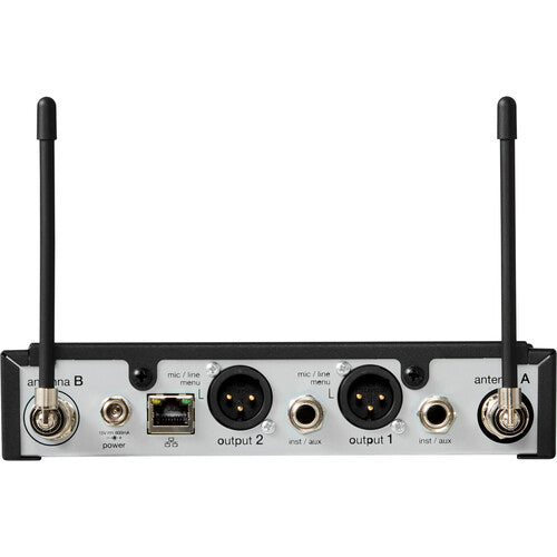Shure SLXD4D+ dual-channel digital wireless rackmount receiver for professional SLX-D wireless systems.