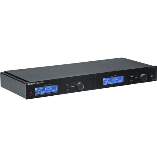 Shure SLXD4QDAN+ quad-channel digital wireless receiver with Dante networking for professional multi-channel wireless audio systems.