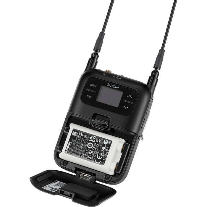 Shure SLXD5+ digital camera-mount wireless receiver for broadcast, filmmaking, and mobile production applications.