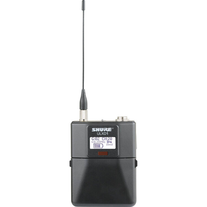 Shure ULXD1-G57 digital wireless bodypack transmitter with TA4M connector for lavalier and headset microphones in 470–608 MHz band