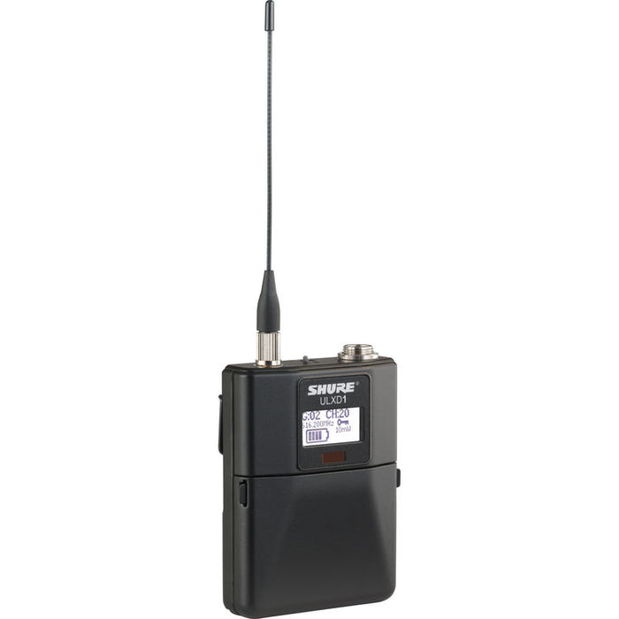 Shure ULXD1-V50 VHF digital wireless bodypack transmitter with TA4M connector for lavalier and headset microphones