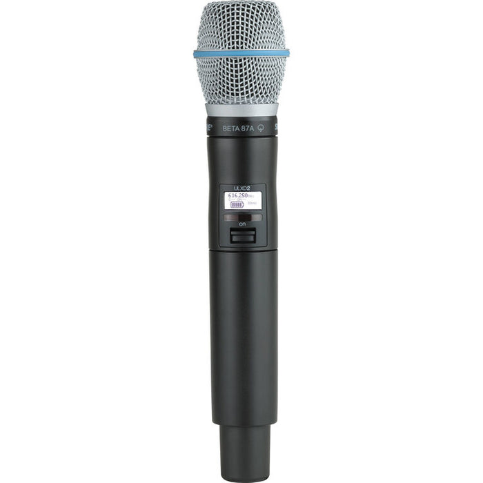 Shure ULXD2/B87A digital handheld wireless microphone transmitter with Beta 87A condenser capsule for professional vocal performance