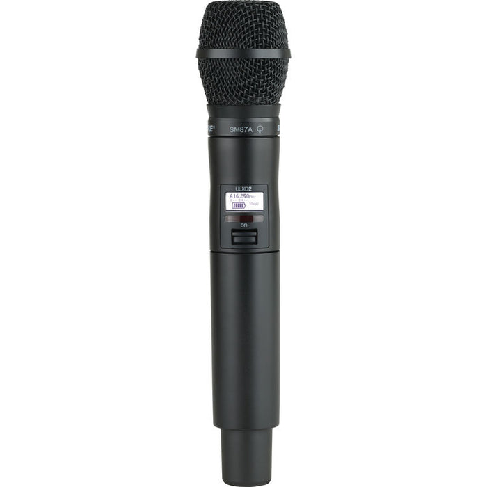 Shure ULXD2/SM87A VHF digital handheld wireless microphone with SM87A condenser capsule for professional vocal performance