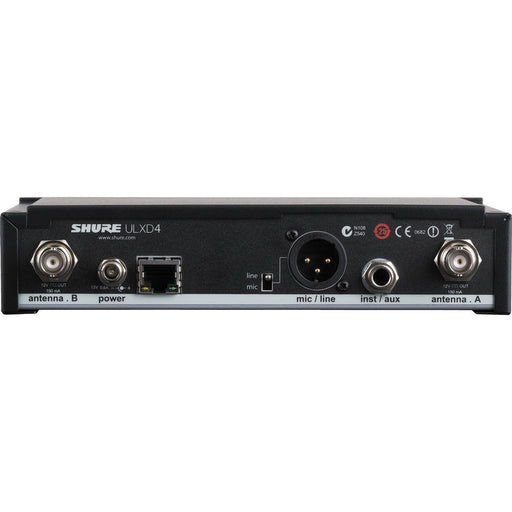 Shure ULXD4-G50 single-channel digital wireless receiver for professional audio with Dante networking and 470–534 MHz frequency range