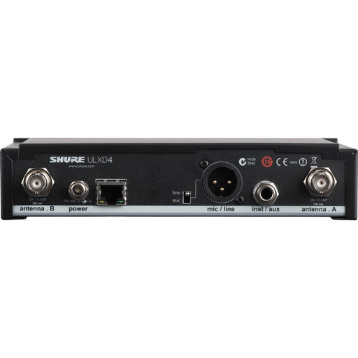 Shure ULXD4-X52 single-channel digital wireless receiver with Dante networking operating in the 902–928 MHz ISM band for professional AV