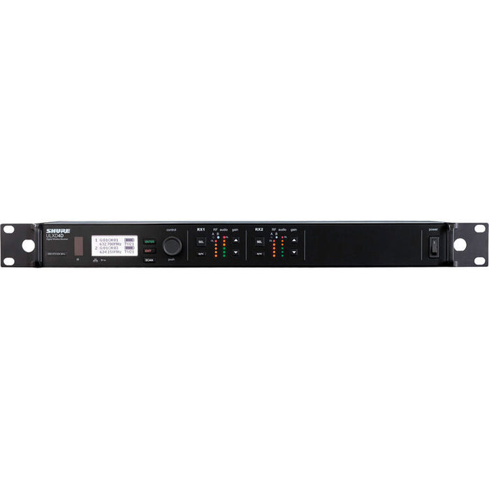 Shure ULXD4D-G57 dual-channel digital wireless receiver with Dante networking for professional AV and broadcast systems