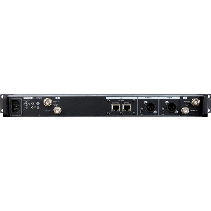 Shure ULXD4D-G57 dual-channel digital wireless receiver with Dante networking for professional AV and broadcast systems