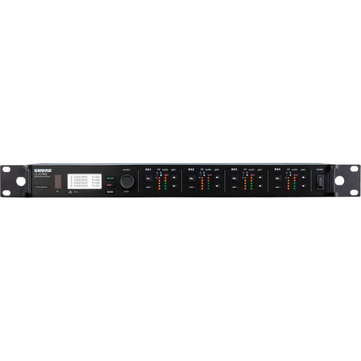 Shure ULXD4Q-G57 quad-channel digital wireless receiver with Dante networking for professional broadcast and AV systems