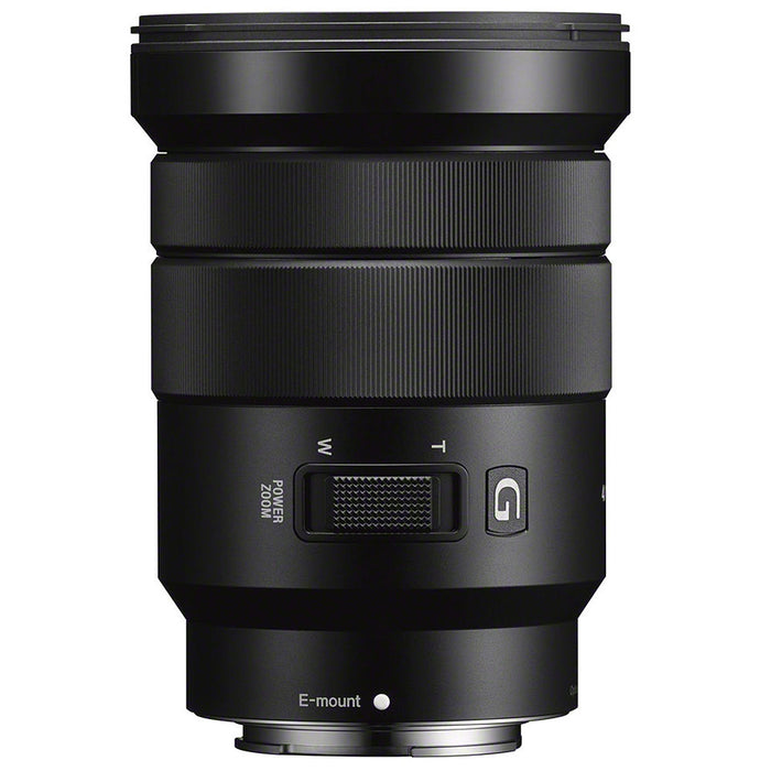 Sony E PZ 18-105mm F4 G OSS (SELP18105G) APS-C E-mount power-zoom lens, front three-quarter view