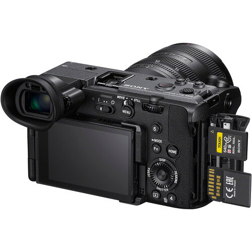 Sony FX2 cinema camera with XLR handle unit featuring full-frame sensor, 4K recording, and professional audio inputs