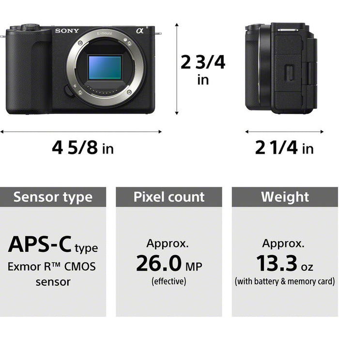 Sony ZV-E10 II mirrorless camera with 16-50mm lens black ZV-E10M2K/B APS-C vlog camera kit