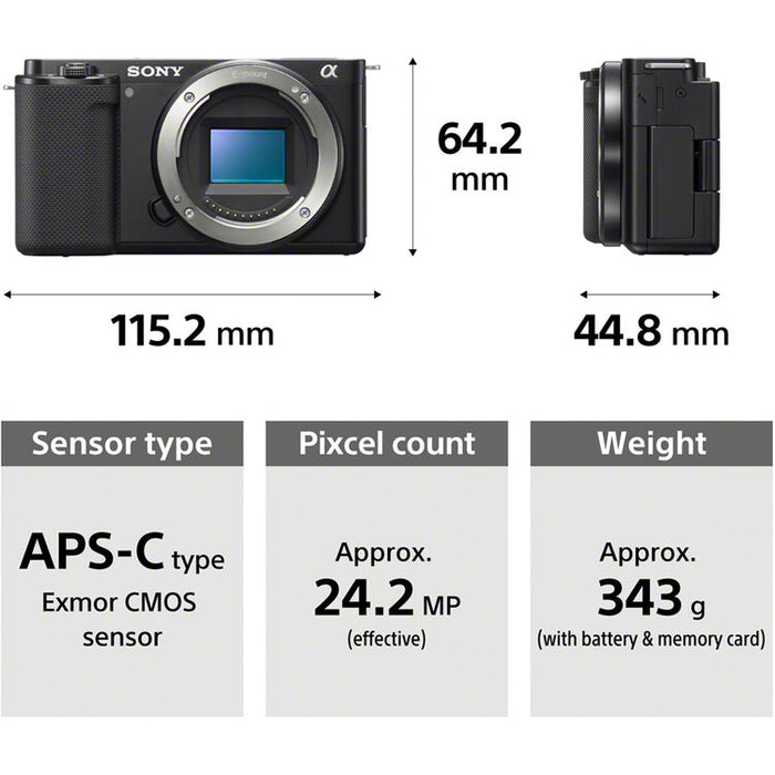 Sony ZV-E10 mirrorless camera with 16-50mm lens black ZVE10K-B APS-C vlog camera kit