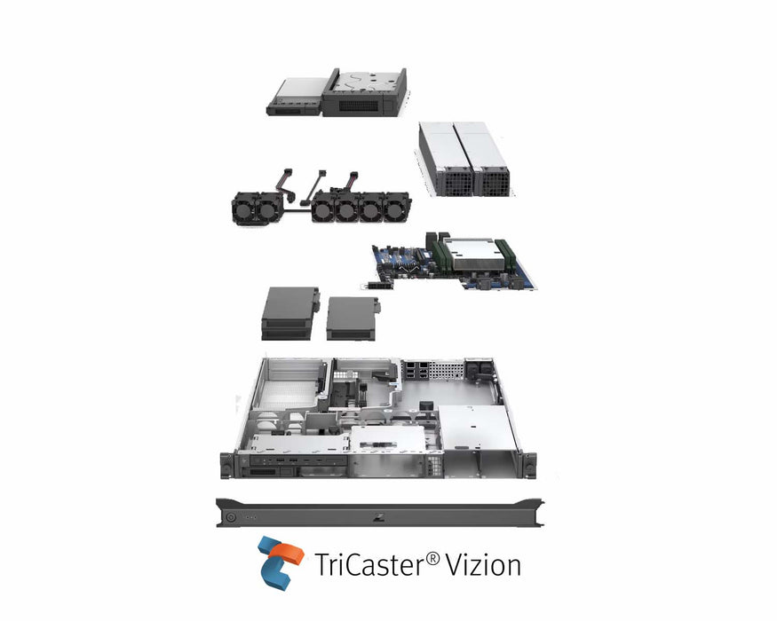 TriCaster Vizion TCVIZION1RU8IO professional 1RU live production system with 8-input 12G SDI capability, ideal for advanced broadcasting and streaming workflows