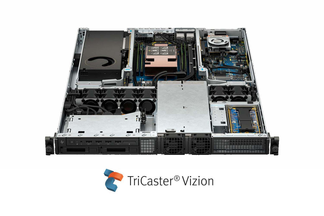 TriCaster Vizion TCVIZION1RU8IO professional 1RU live production system with 8-input 12G SDI capability, ideal for advanced broadcasting and streaming workflows