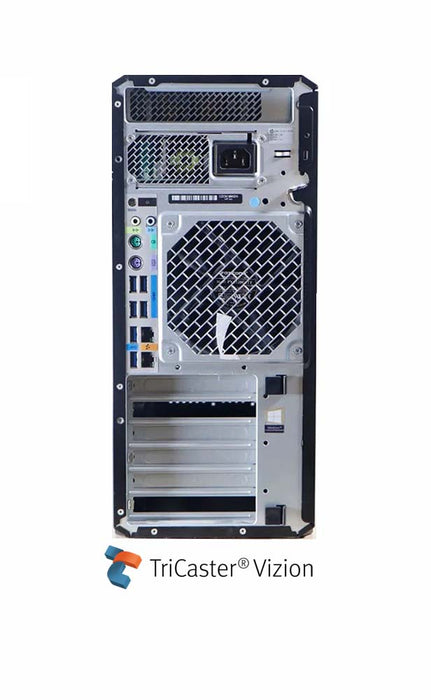 Back view of the TriCaster Vizion TCVIZIONT0IO, a professional live production system for video streaming and broadcasting
