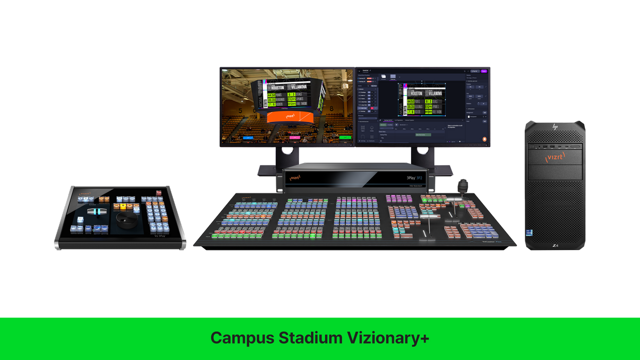 VIZRT Campus Stadium Vizionary bundle with 16 SDI I/O tower, Flex dual control panel and 3Play 3P2 replay system