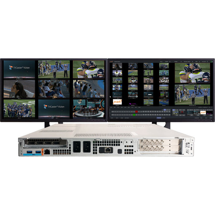 Vizrt TriCaster Vizion 1 RU live production system with 16 SDI inputs and outputs for professional broadcast, sports, live events, and studio production.