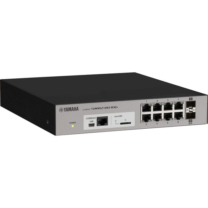 Yamaha SWR2310-10G Layer 2 intelligent managed switch with 10 Gigabit RJ45 Ethernet ports for professional AV and enterprise networks.