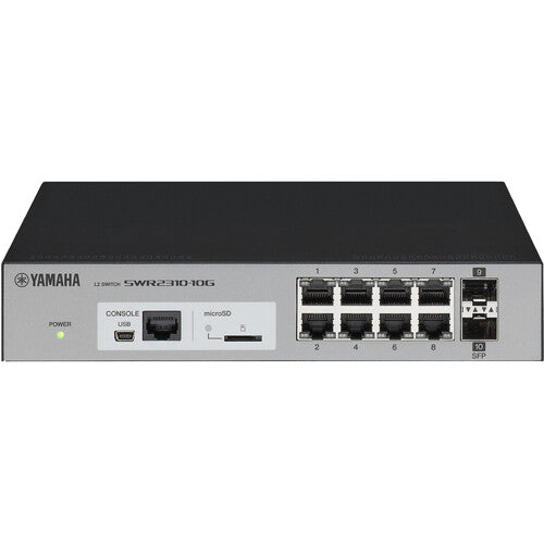 Yamaha SWR2310-10G Layer 2 intelligent managed switch with 10 Gigabit RJ45 Ethernet ports for professional AV and enterprise networks.