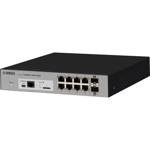 Yamaha SWR2310-10G Layer 2 intelligent managed switch with 10 Gigabit RJ45 Ethernet ports for professional AV and enterprise networks.