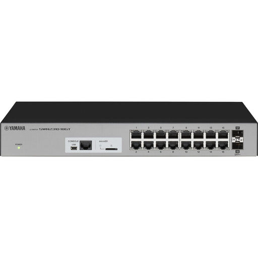 Yamaha SWR2310-18GT Layer 2 intelligent managed switch with 18 Gigabit Ethernet ports for professional AV and enterprise networking.