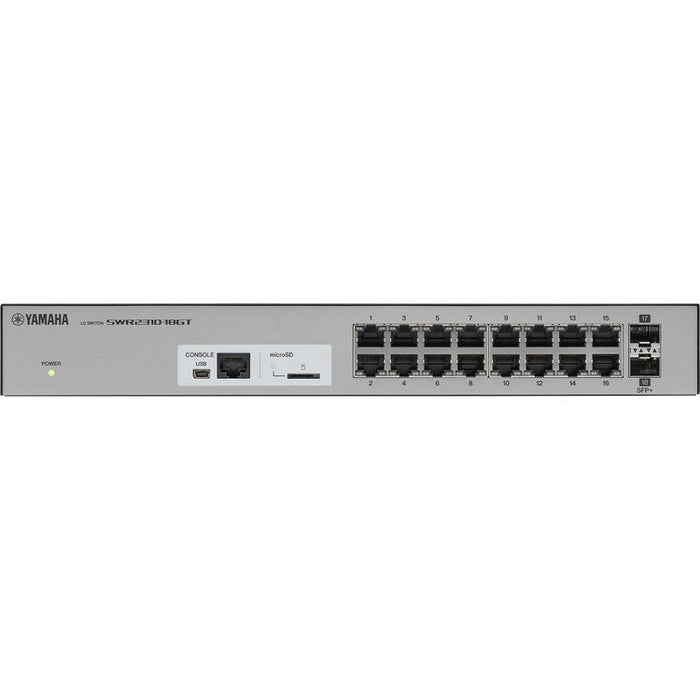 Yamaha SWR2310-18GT Layer 2 intelligent managed switch with 18 Gigabit Ethernet ports for professional AV and enterprise networking.