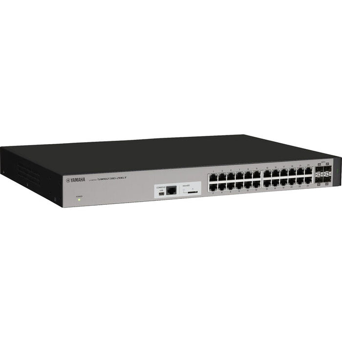 Yamaha SWR2310-28GT Layer 2 intelligent managed switch with 28 RJ45 Gigabit Ethernet ports for professional AV and enterprise networking.