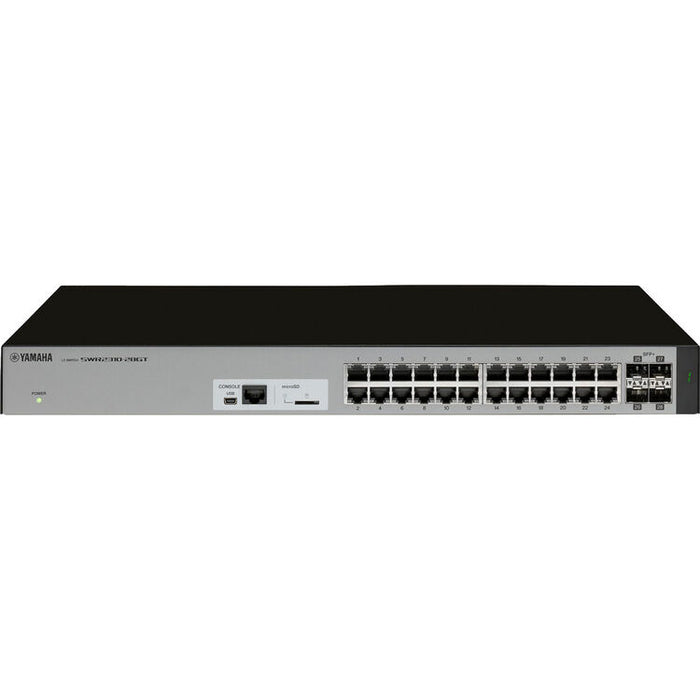 Yamaha SWR2310-28GT Layer 2 intelligent managed switch with 28 RJ45 Gigabit Ethernet ports for professional AV and enterprise networking.