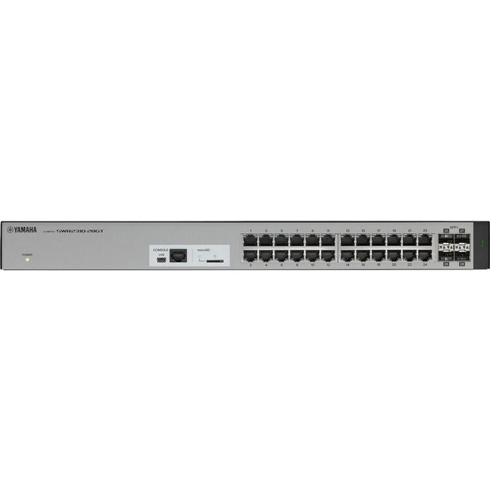 Yamaha SWR2310-28GT Layer 2 intelligent managed switch with 28 RJ45 Gigabit Ethernet ports for professional AV and enterprise networking.