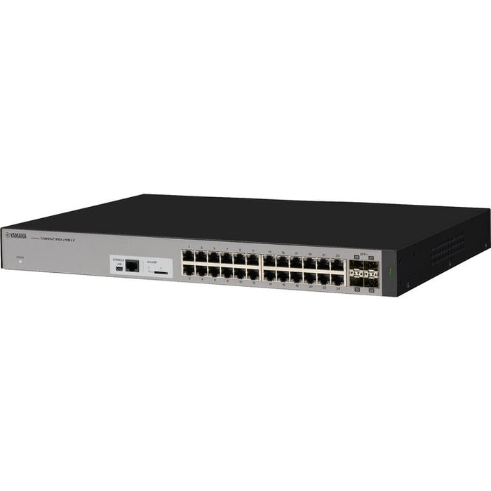 Yamaha SWR2310-28GT Layer 2 intelligent managed switch with 28 RJ45 Gigabit Ethernet ports for professional AV and enterprise networking.