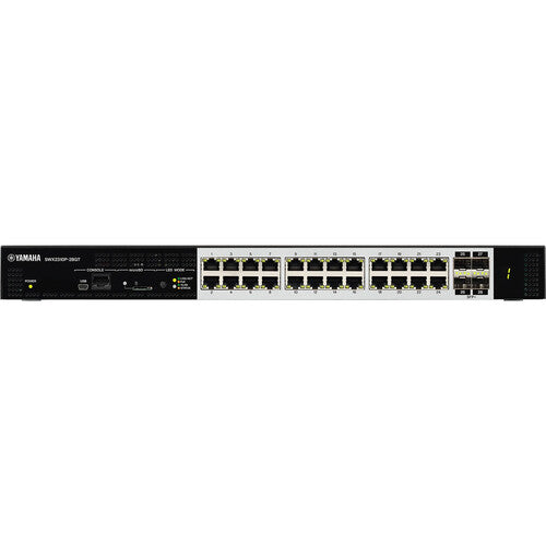 Yamaha SWX2310P-28GT Layer 2 intelligent managed switch with 24 ports, PoE support, and Dante optimization for professional audio networks.