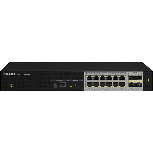 Yamaha SWX2322P-16MT Layer 2 intelligent managed switch with 16 Ethernet ports and Power over Ethernet support for AV and enterprise networks.