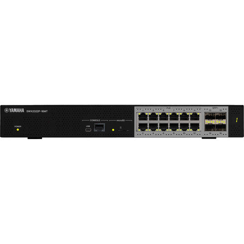 Yamaha SWX2322P-16MT Layer 2 intelligent managed switch with 16 Ethernet ports and Power over Ethernet support for AV and enterprise networks.