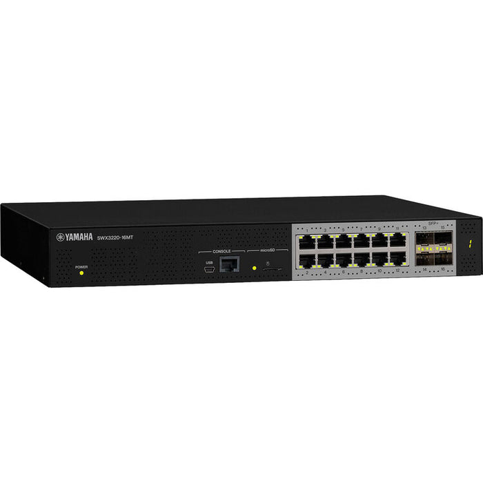 Yamaha SWX3220-16MT Layer 3 managed network switch with 16 multi-gigabit ports for professional AV and enterprise network applications.