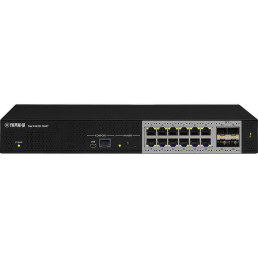 Yamaha SWX3220-16MT Layer 3 managed network switch with 16 multi-gigabit ports for professional AV and enterprise network applications.