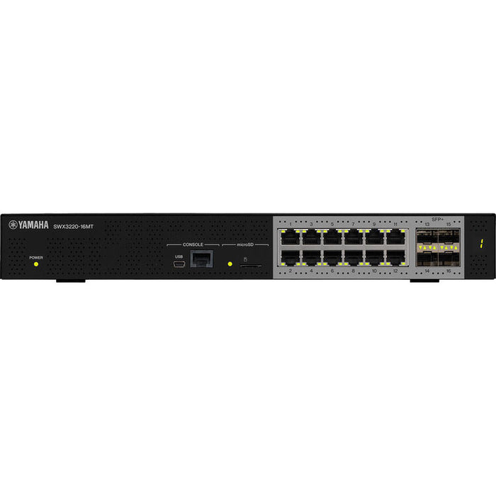 Yamaha SWX3220-16MT Layer 3 managed network switch with 16 multi-gigabit ports for professional AV and enterprise network applications.