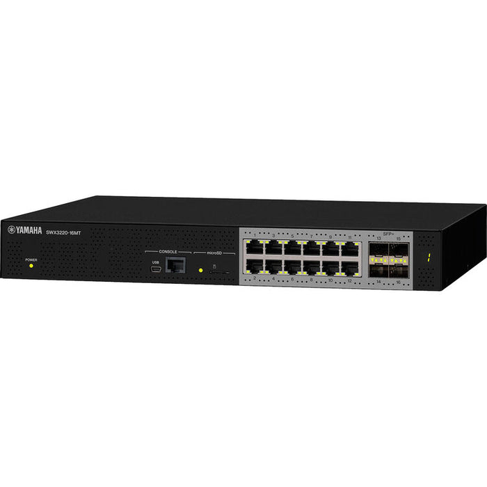Yamaha SWX3220-16MT Layer 3 managed network switch with 16 multi-gigabit ports for professional AV and enterprise network applications.